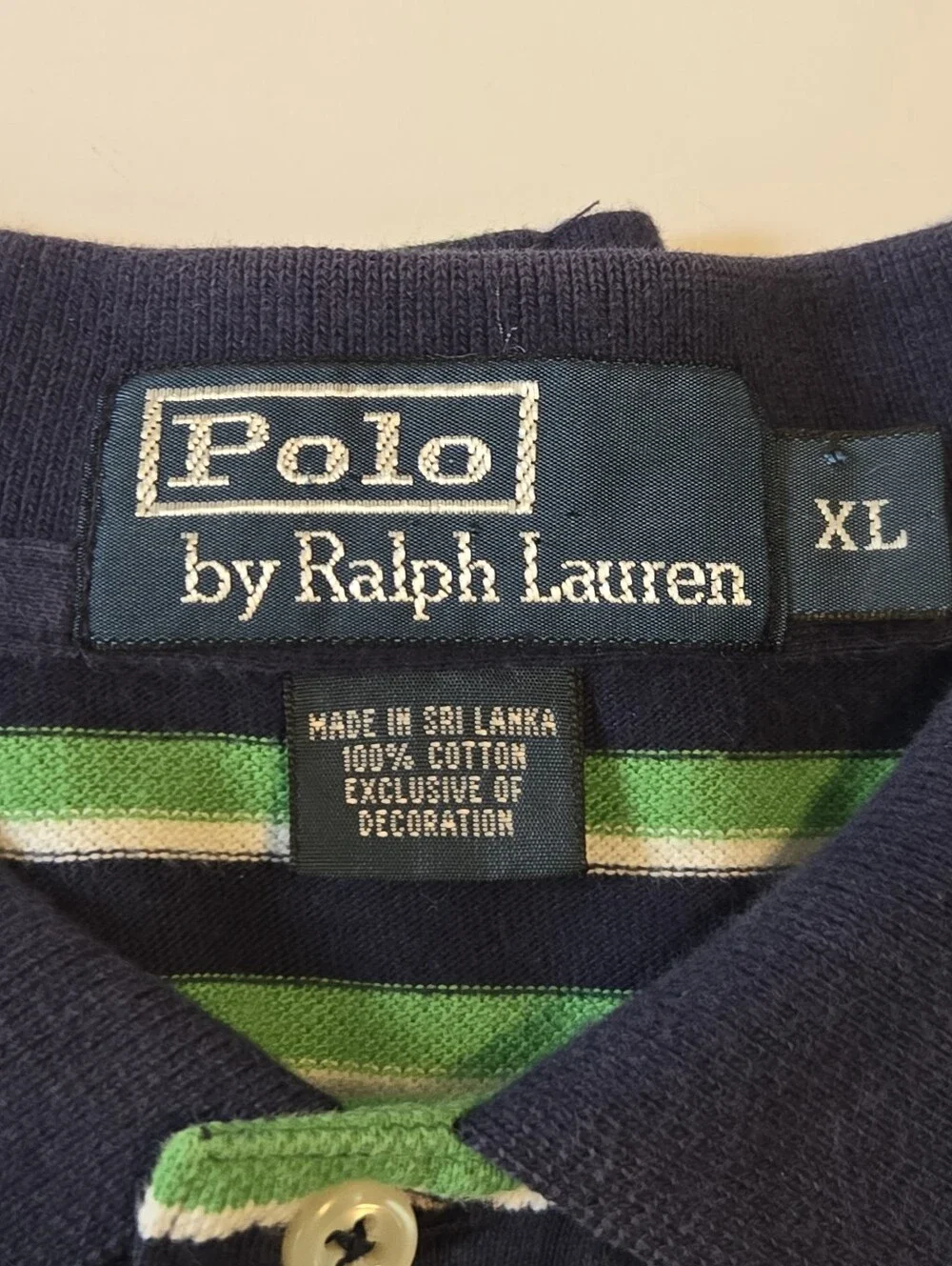 Vintage Polo Green & Navy w/ Orange Logo Striped Men's XL Polo Shirt